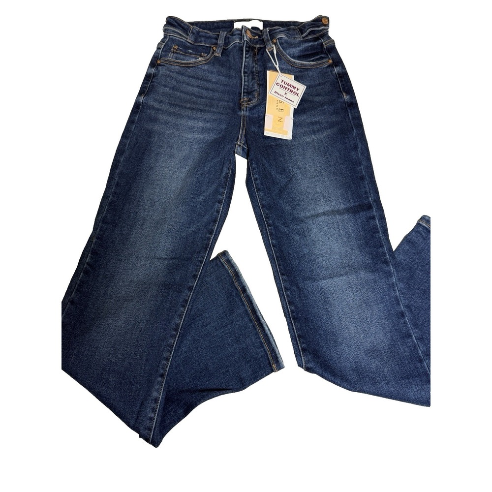 Risen jeans blue tummy control straight leg adjustable waist stretch Size 5 NWT